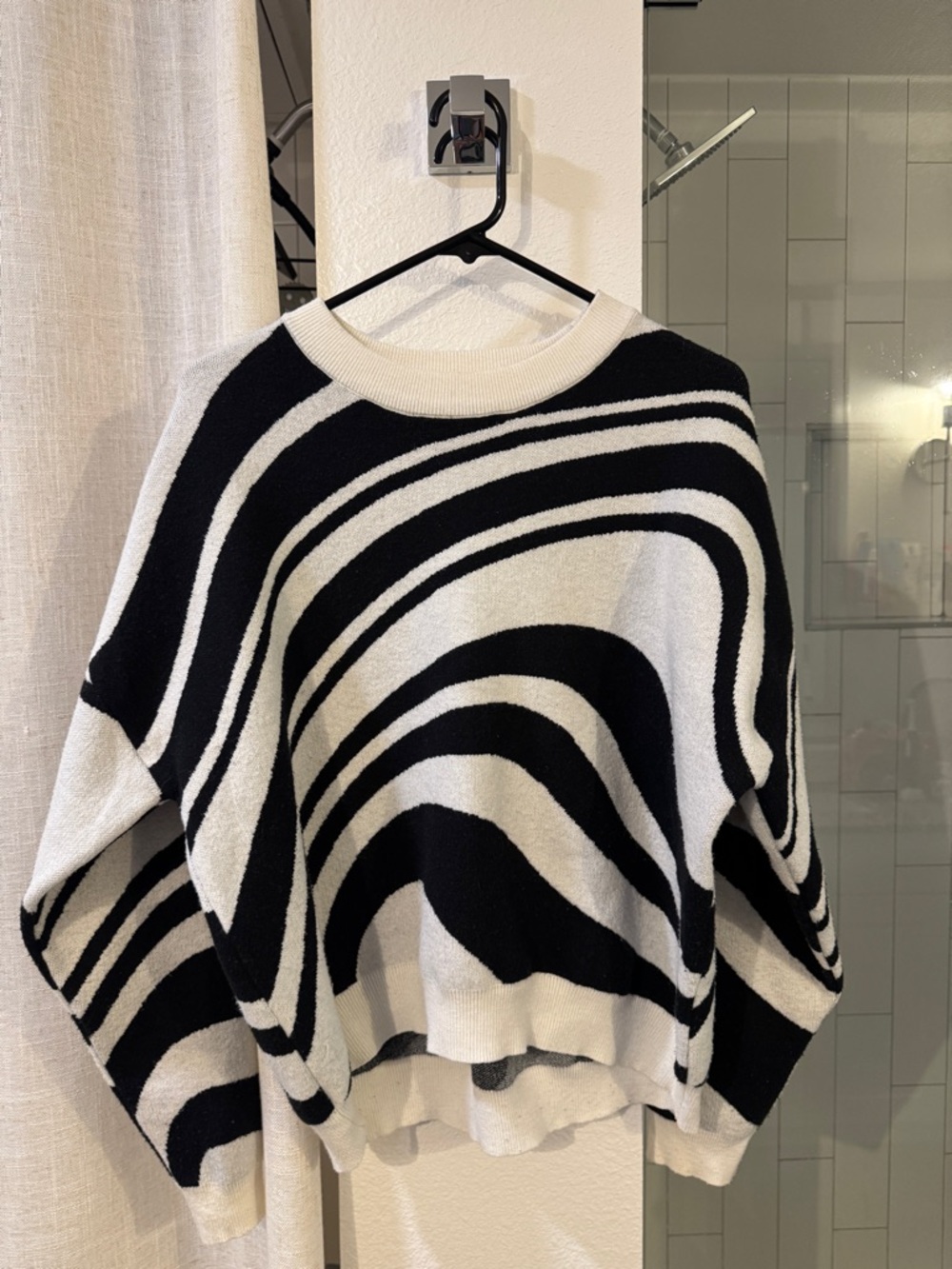 Cyrus Black and White Wave-Stripe Crewneck Sweater